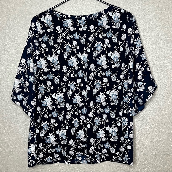 Loft Womens Blouse Size Small Blue Pink Floral Shirt 3/4 Flare Sleeve - Picture 8 of 8